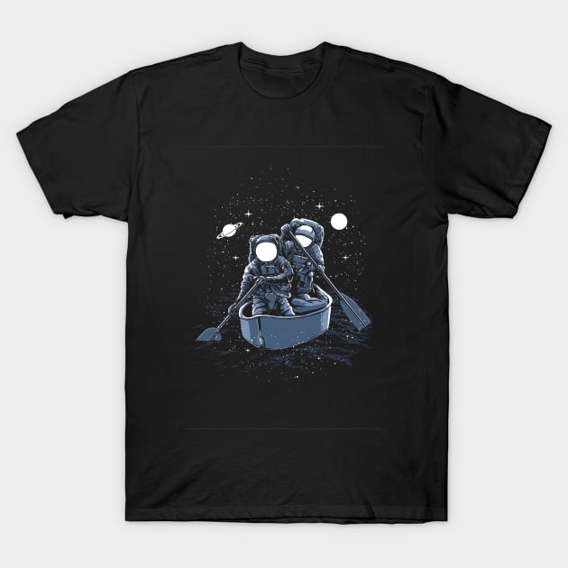 Astronauts in a Boat | Science Fiction Moon and Stars Design T-Shirt by stockwell315designs